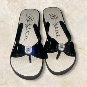 Brighton Black Bow Wedge Flip-Flop Sandals — Women’s Size 9